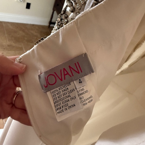 White Satin Gown with Silver Embellished Bodice - Picture 7 of 8